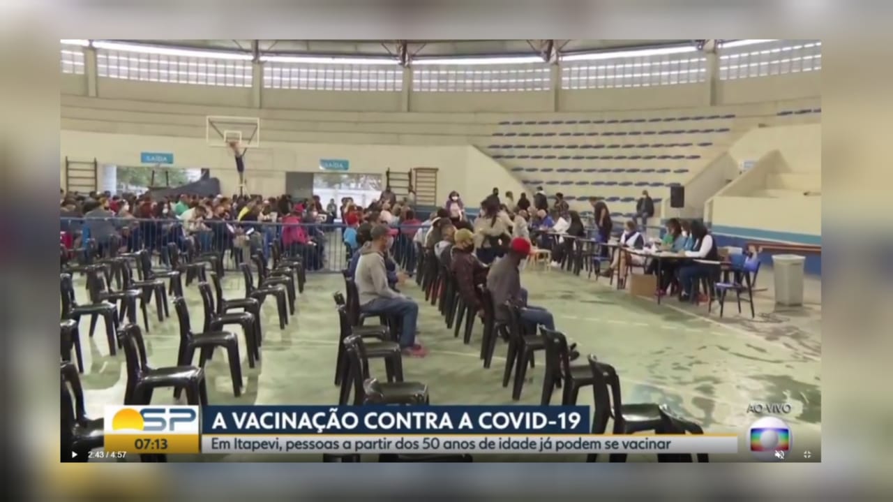 Itapevi foi destaque na Globo, nesta manhã de quarta (16) com a vacinação contra a Covid de pessoas com 50 anos ou mais.